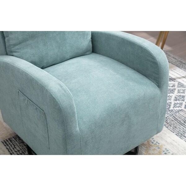 Swivel Rocking Chair Modern Accent Chairs with 1 Left Bag and Lounge Upholstered Swivel Glider Arm Chairs Sofa， Light Blue