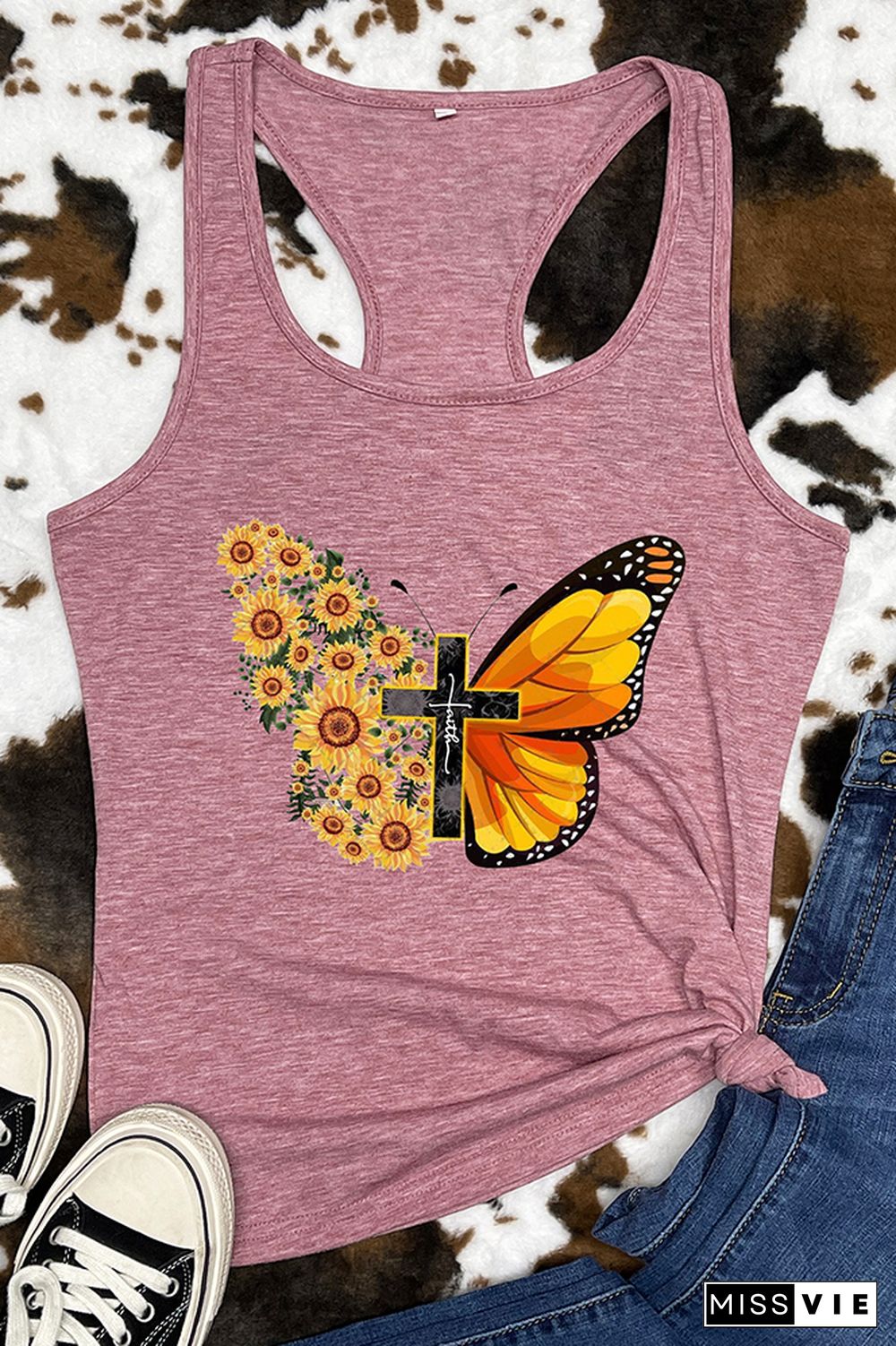 Butterfly Cross Print Sleeveless Tank Top Wholesale