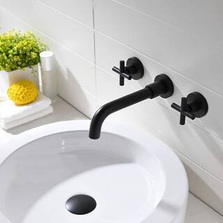 PROOX 2-Handle Wall Mount Bathroom Faucet in Matte Black PR-B1905-MB