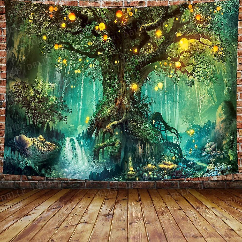 Fantasy Forest Tapestry Magical Tree Of Life Tapestry Mystical Shining Lanterns Tapestry Waterfalls Under Ancient Enchanted Tree Tapestry 80 X 60 Flan