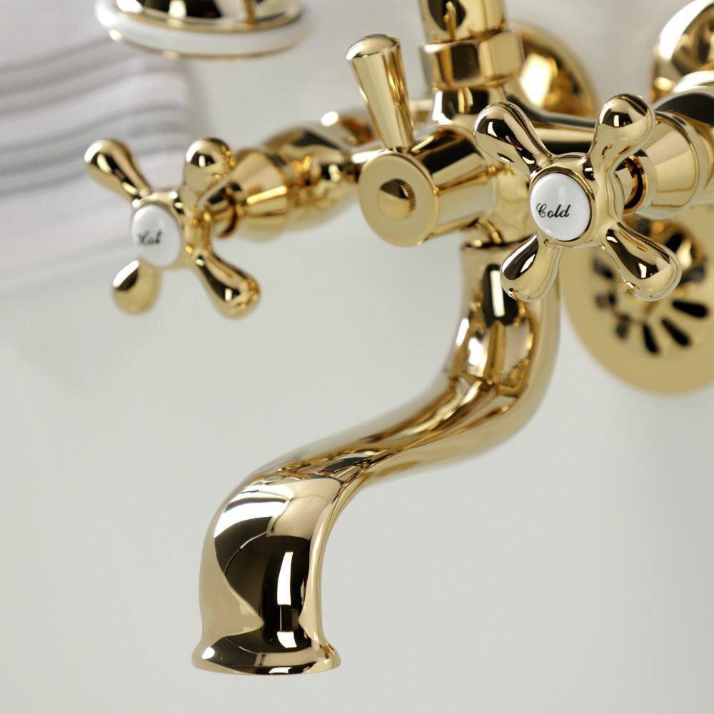 Kingston Brass Kingston 2-Handle Wall-Mount Clawfoot Tub Faucets with Handshower in Polished Brass HKS225PB