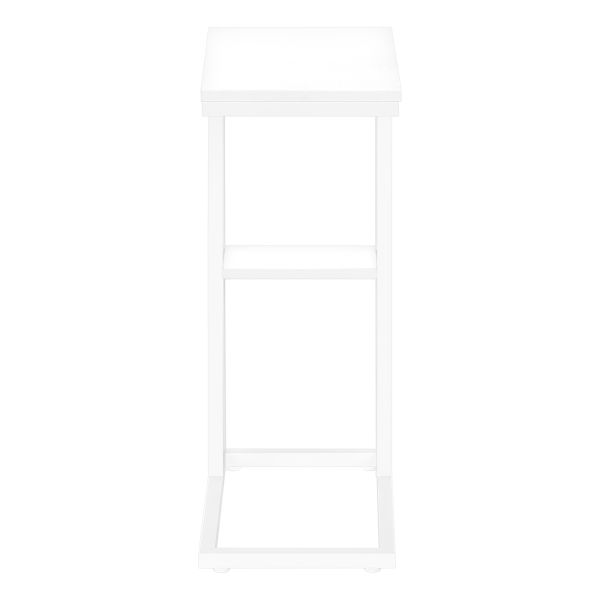 Accent Table， C-shaped， End， Side， Snack， Living Room， Bedroom， White Laminate， White Metal， Contemporary， Modern