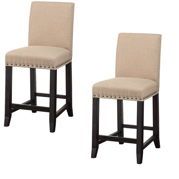 Fabric Upholstered Wooden Counter Height Stool with Nail head Trim， Set of 2，