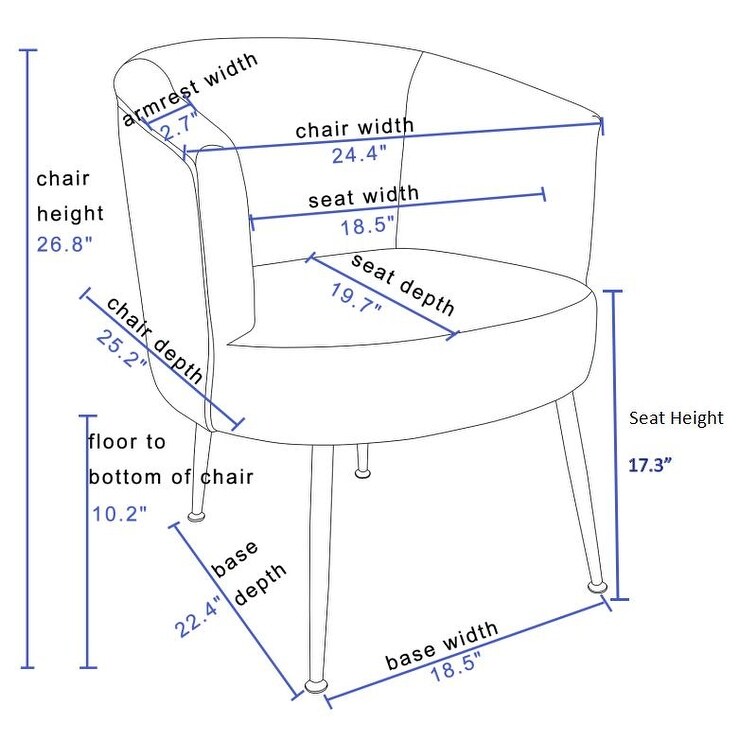 Velvet Accent Barrel Chair for Living Room Modern Bedroom Armchair with Golden Metal Legs  Leisure Accent Tub Chairs with Back