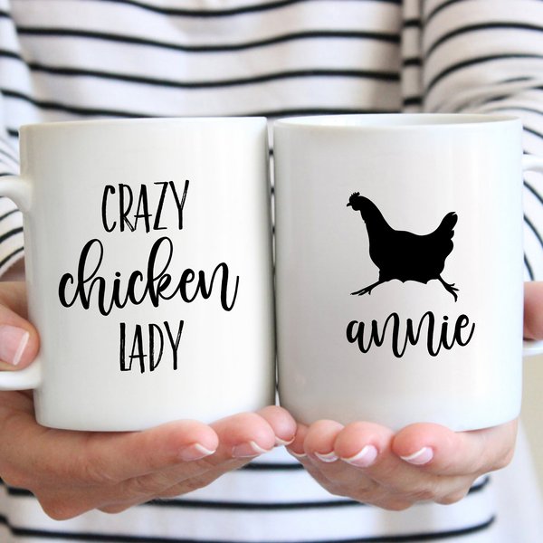 904 Custom Personalized Crazy Chicken Lady Double Sided Mug， 11-oz