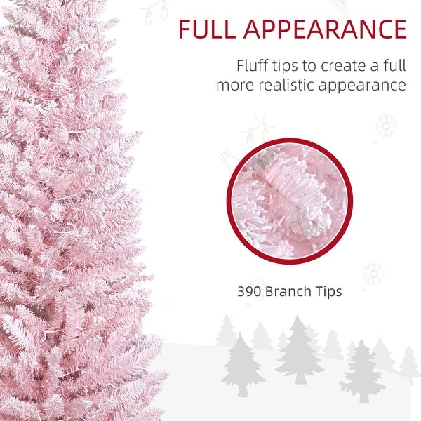 HOMCOM 6' Tall PreLit Slim Noble Fir Artificial Christmas Tree with Realistic Branches，170 Warm White LED Lights and 390 Tips