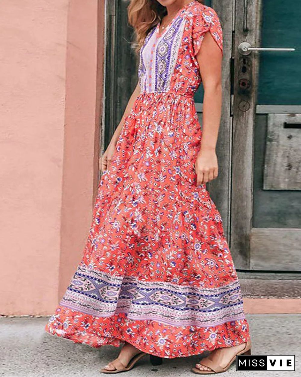 Casual Vintage Boho Print Dress