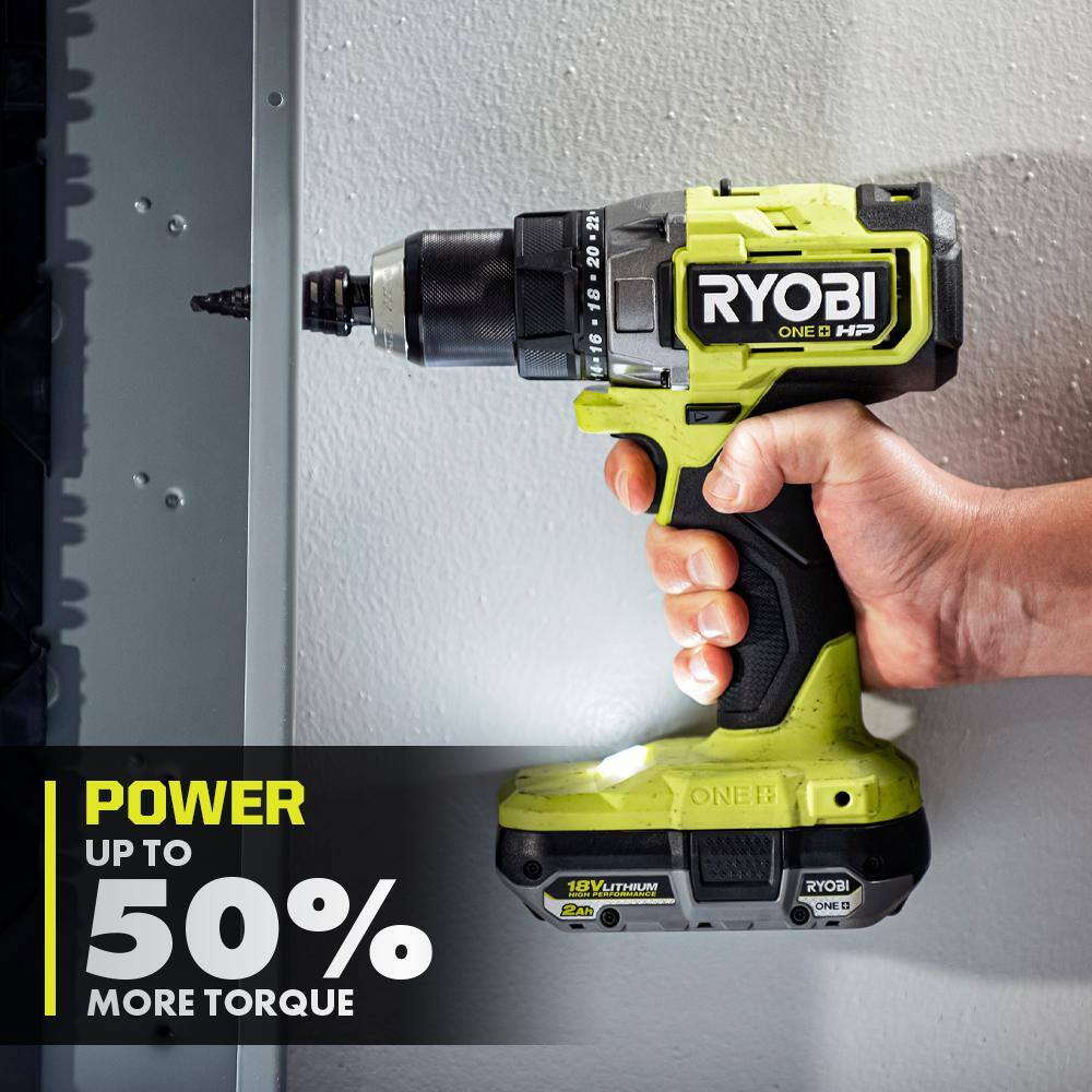 RYOBI ONE+ HP 18V Brushless Cordless 12 in. DrillDriver Kit with (2) 2.0 Ah HIGH PERFORMANCE Batteries Charger and Bag PBLDD01K