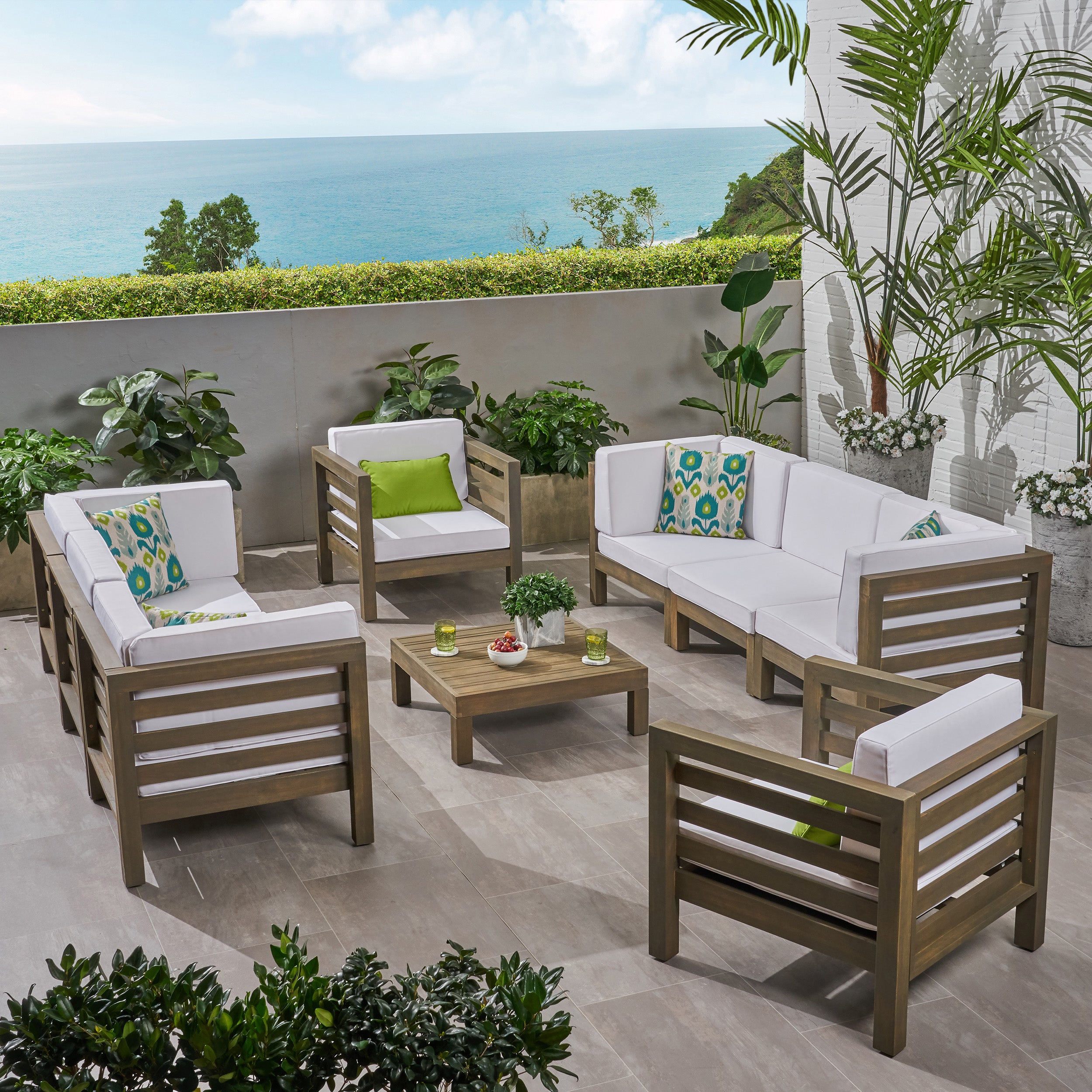 Emma Outdoor 8 Seater Acacia Wood Sofa and Club Chair Set