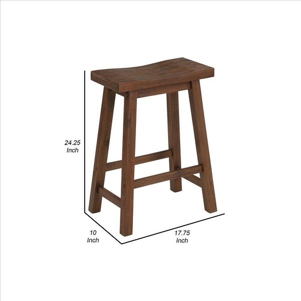 Saddle Design Wooden Counter Stool with Grain Details， Brown - 24.25 H x 17.75 W x 10 L Inches