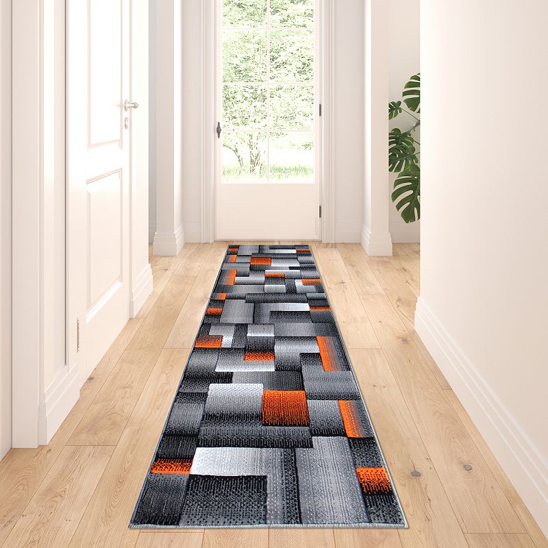 Masada Rugs Masada Rugs Trendz Collection 2'x7' Modern Contemporary Runner Area Rug in Orange， Gray and Black-Design Trz861