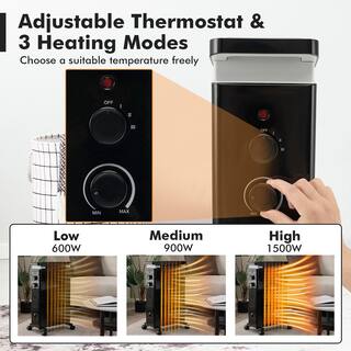 Costway 1500-Watt Black Electric Oil Filled Radiator Heater Space Heater with Heat Settings ES10202US-BK