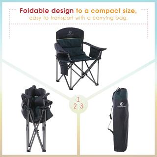 PHI VILLA Oversized Folding Camping Chair With Cooler Bag Thicken Padded Chair Heavy-Duty THD-E01CC402-GN