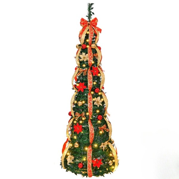 6 ft. Fully Decorated PreLit Pop Up Artificial Christmas Tree with 150 LED Lights and Red/Golden Ornaments