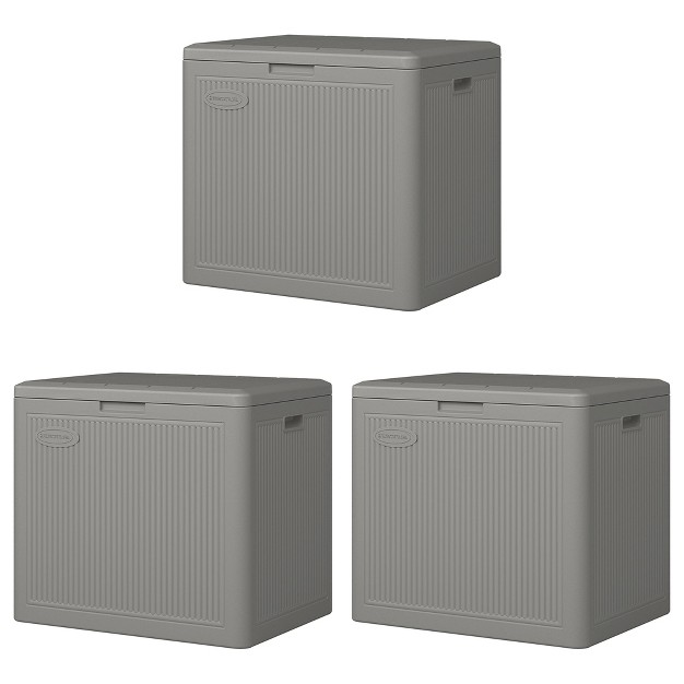 Suncast 22 Gallon Indoor Or Outdoor Small Patio Deck Box Plastic Storage Bin For Lawn Garden Garage amp Home Organization Stoney 3 Pack