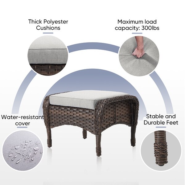 Outdoor Footstool PE Wicker Ottomans