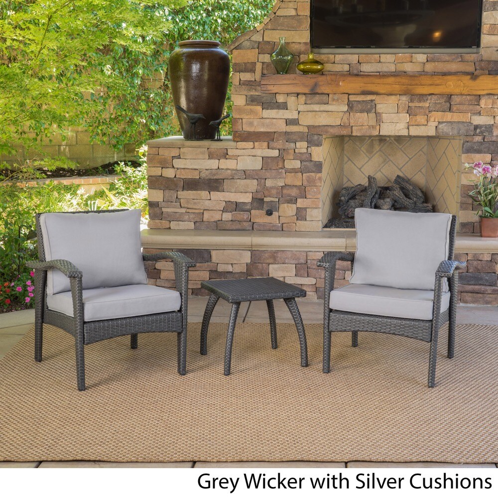 Honolulu Outdoor 3 piece Wicker Chat Set with Cushions by Christopher Knight Home