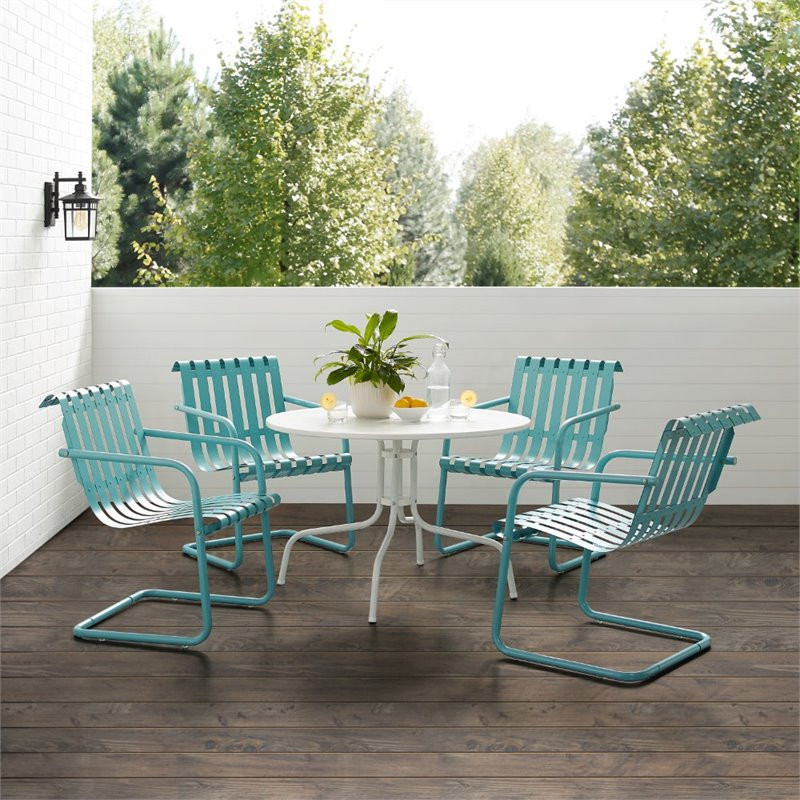 Crosley Furniture Gracie 5 Piece Retro Metal Patio Dining Set in Blue and White   Contemporary   Outdoor Dining Sets   by Homesquare  Houzz