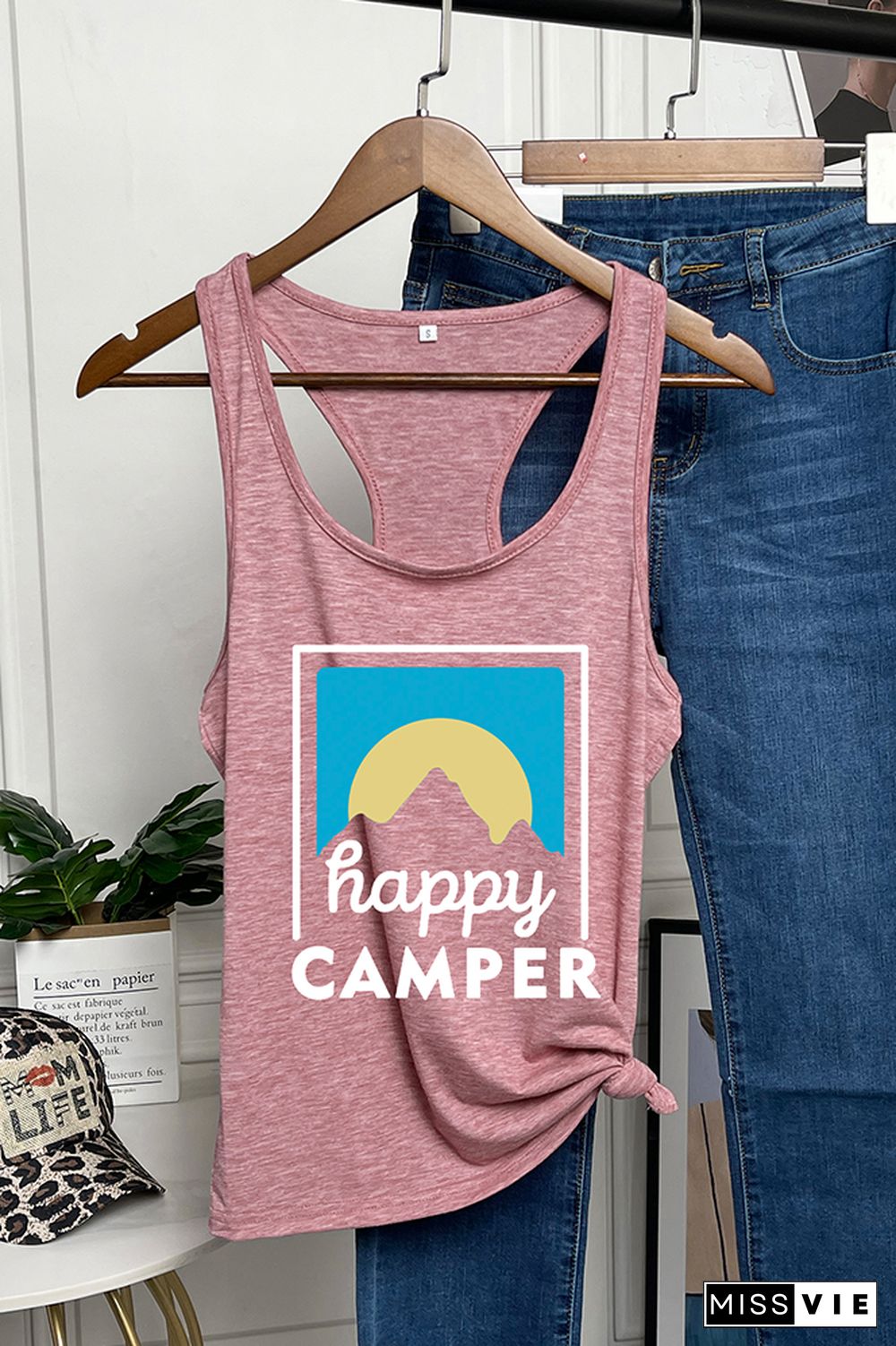 Happy Camper Printed Sleeveless Tank Top Wholesale