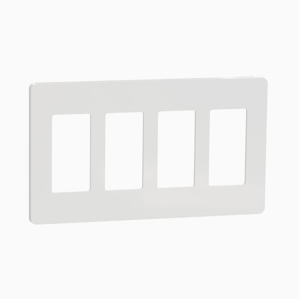 Square D X Series 4-Gang Standard Size Screwless Rocker Light Switch Wall Plate Cover Plate Matte White SQWP141004WH