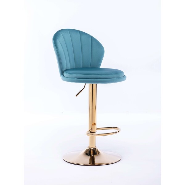 Bar Stools，with Chrome Footrest and Base Swivel Height Adjustable Mechanical Lifting Velvet + Golden Leg