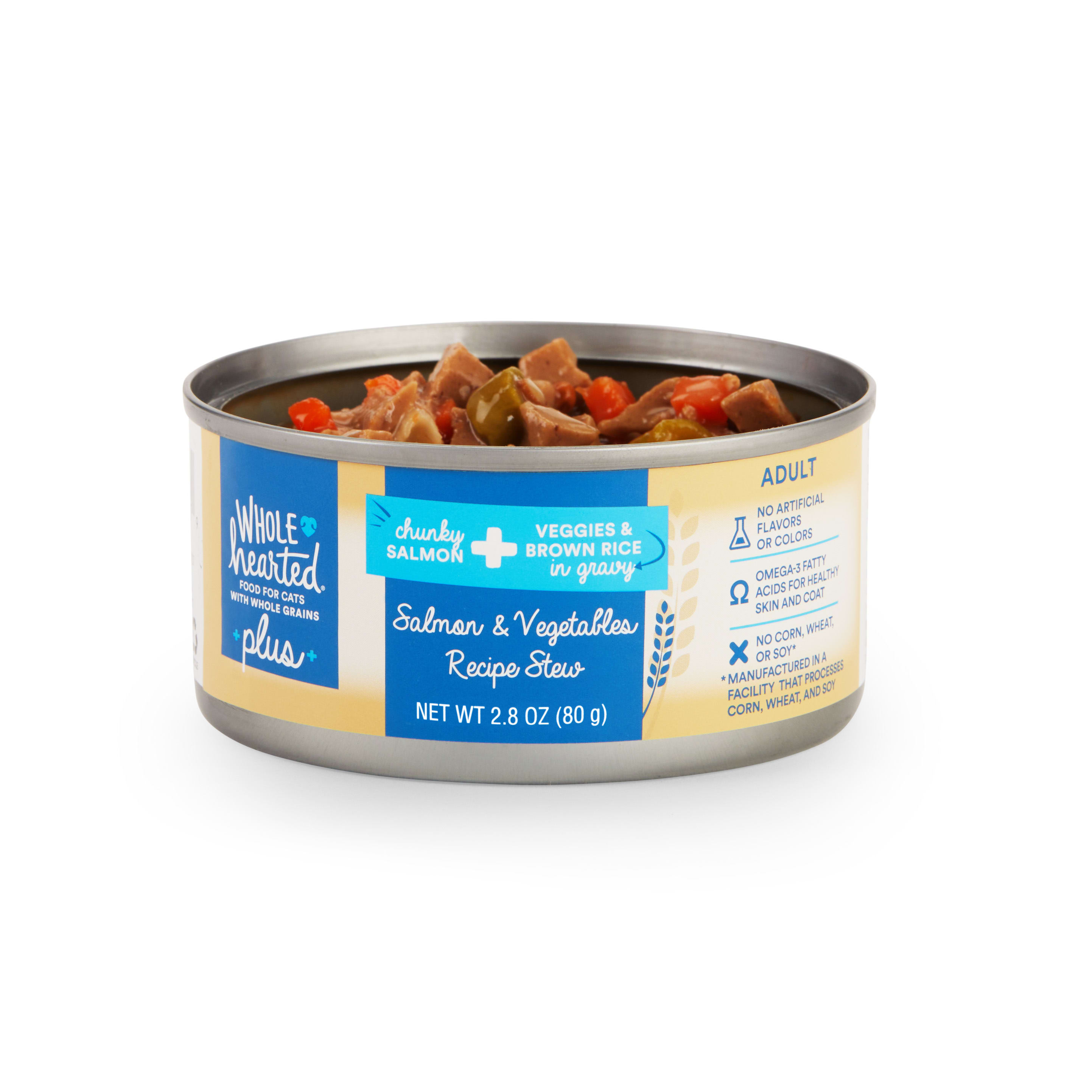 WHOLEHEARTED Plus Salmon amp; Vegetables Recipe Stew Wet Cat Food， 5.5 oz.， Case of 12