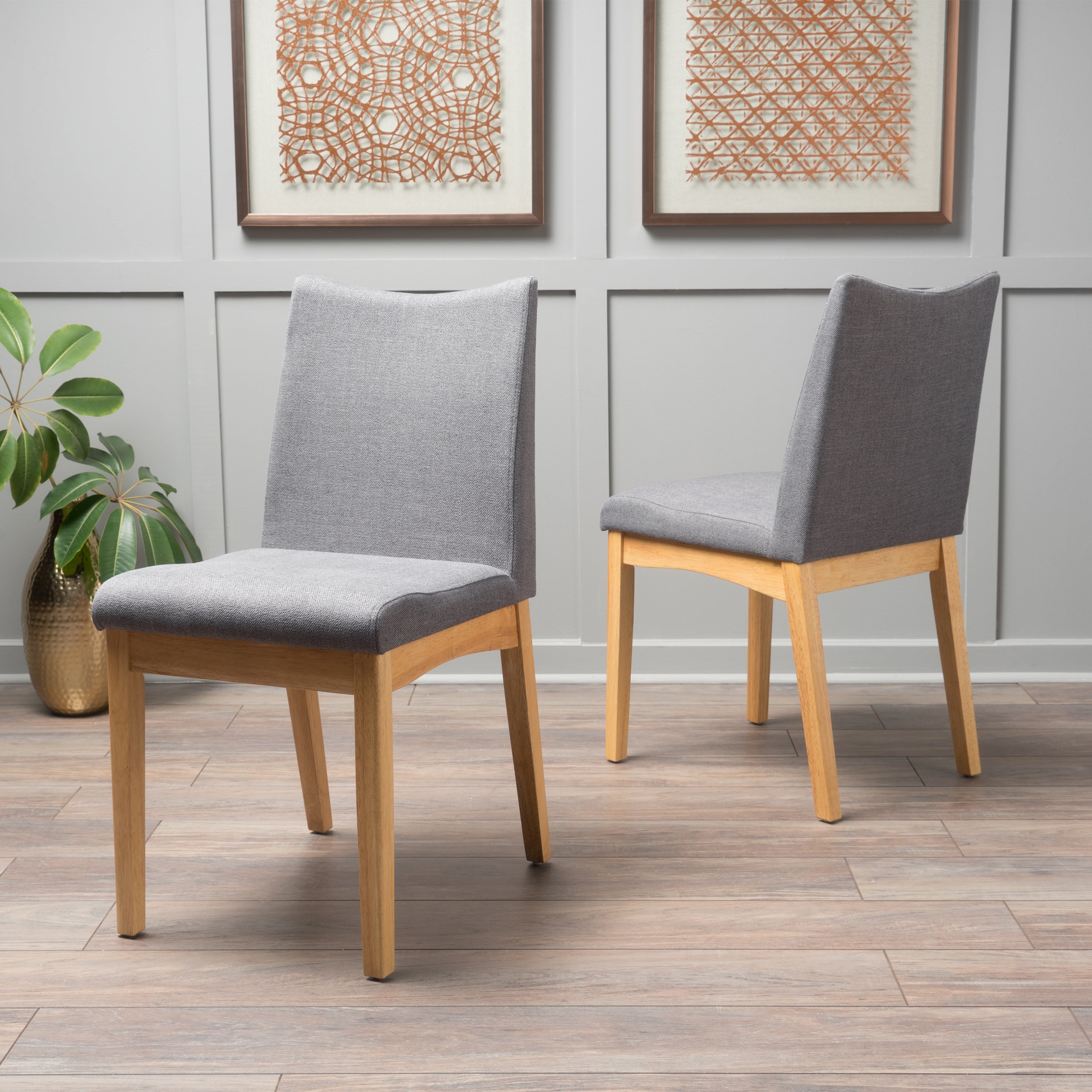 Gertrude Fabric & Wood Finish Mid-Century Modern Dining Chairs (Set of 2)