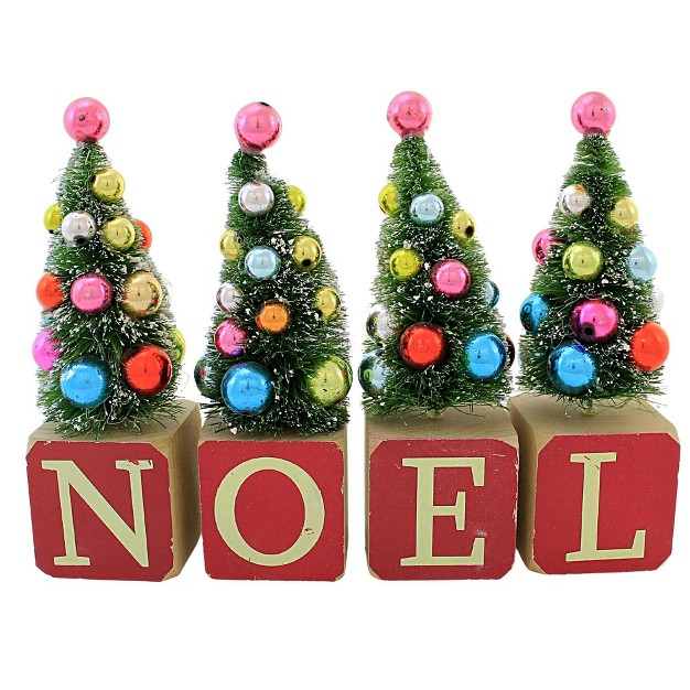 Cody Foster Noel Toy Block Trees 4 Trees On Blocks 6 25 Inches Small Trees With Ornaments Bb58n Wool Multicolored