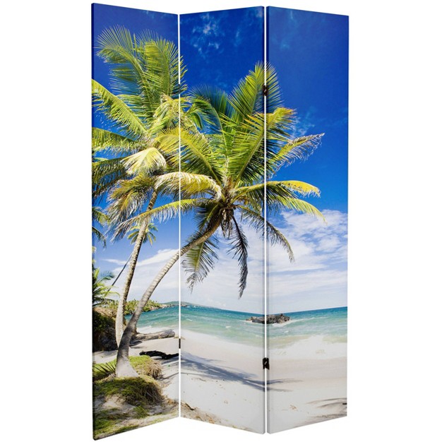 Double Sided Sunset Palms Canvas Room Divider Blue Oriental Furniture