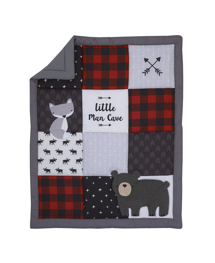 NoJo Little Man Cave Bear， Fox， Moose， Buffalo Check and Arrows Rustic Nursery Crib Bedding Set， 3 Piece