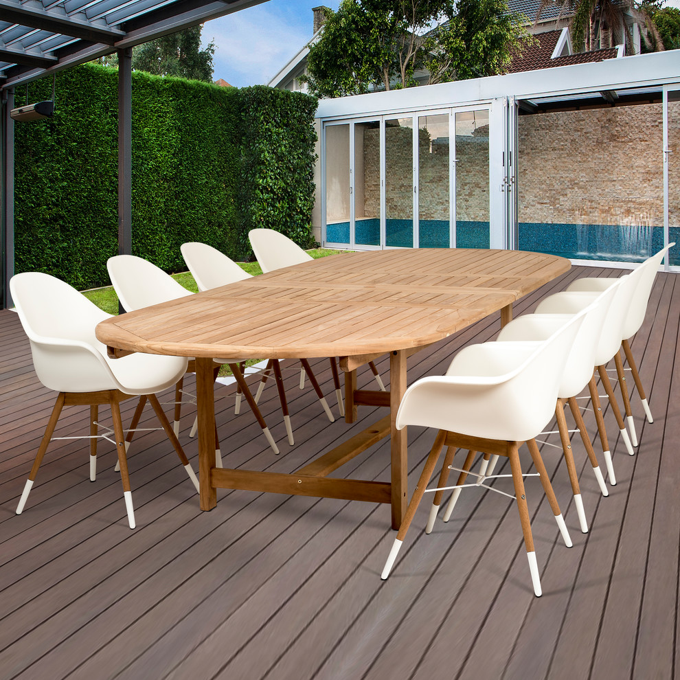 Amazonia Charlotte 9 Piece Teak Double Extendable Oval Patio Dining Set   Midcentury   Outdoor Dining Sets   by Amazonia  Houzz