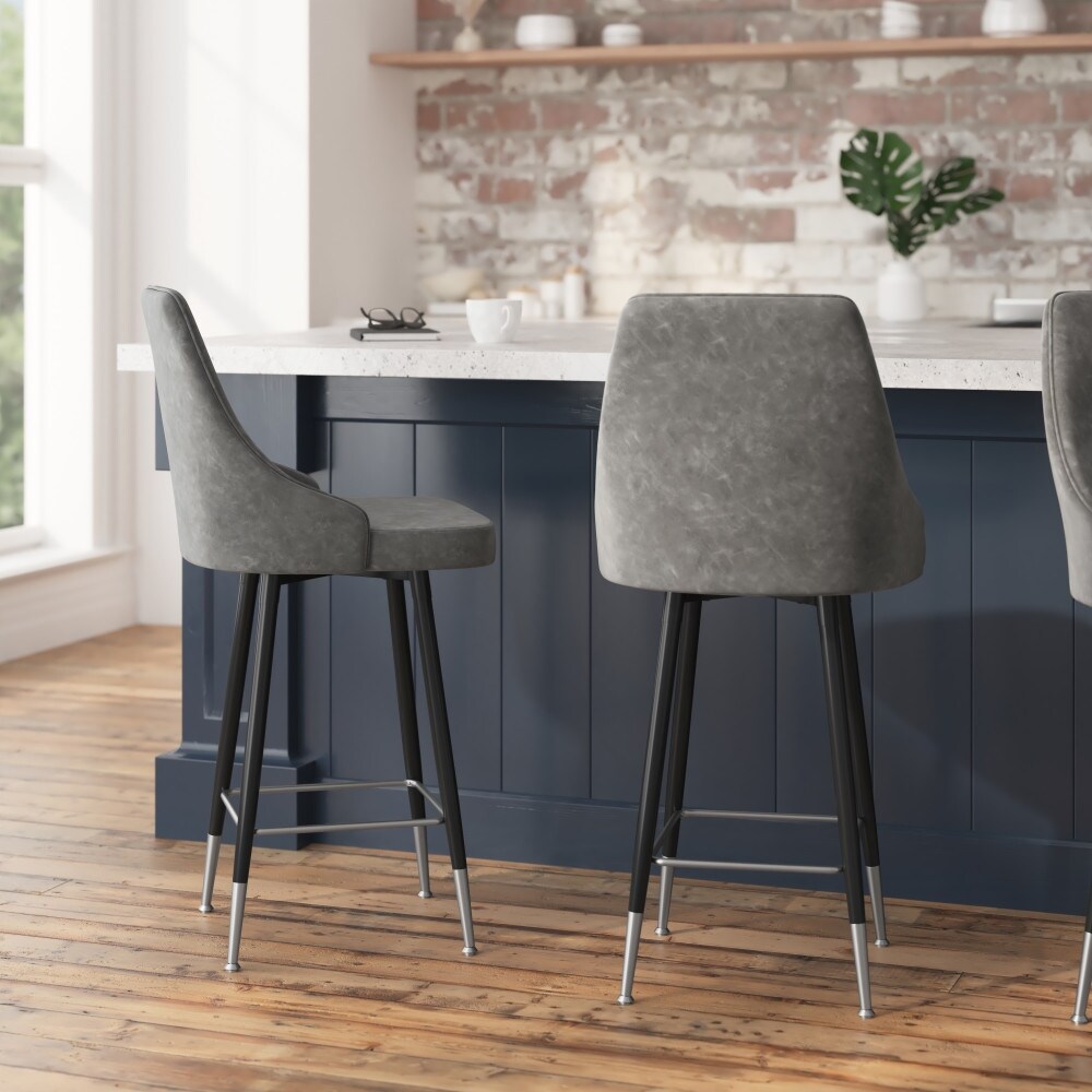 Armless Upholstered Counter Stools with Accented Metal Frames