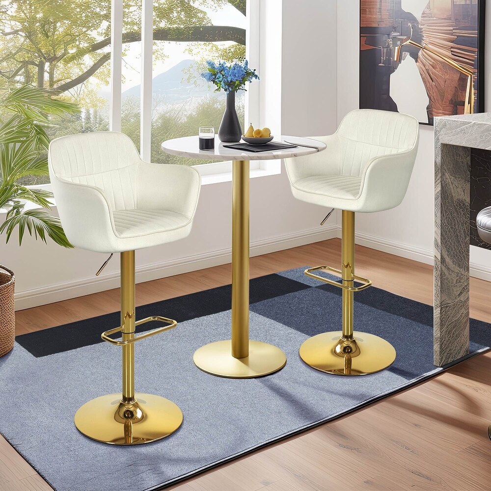 Moasis Velvet Swivel Bar Stools with Adjustable Height and Gold Stainless Steel Base