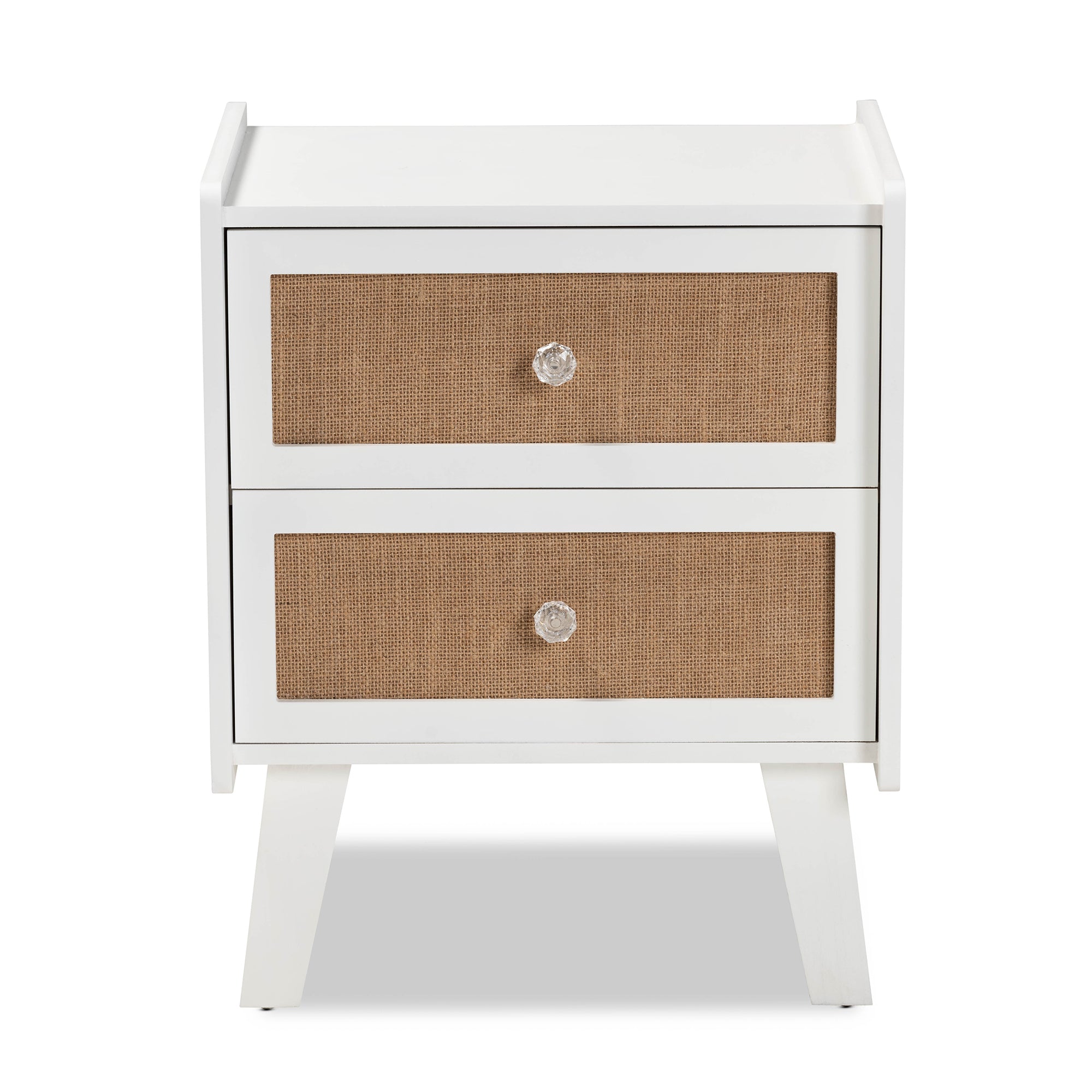 Baxton Studio Balta Mid-Century Modern Transitional Oak Brown Rattan and White Finished Wood 2-Drawer Nightstand