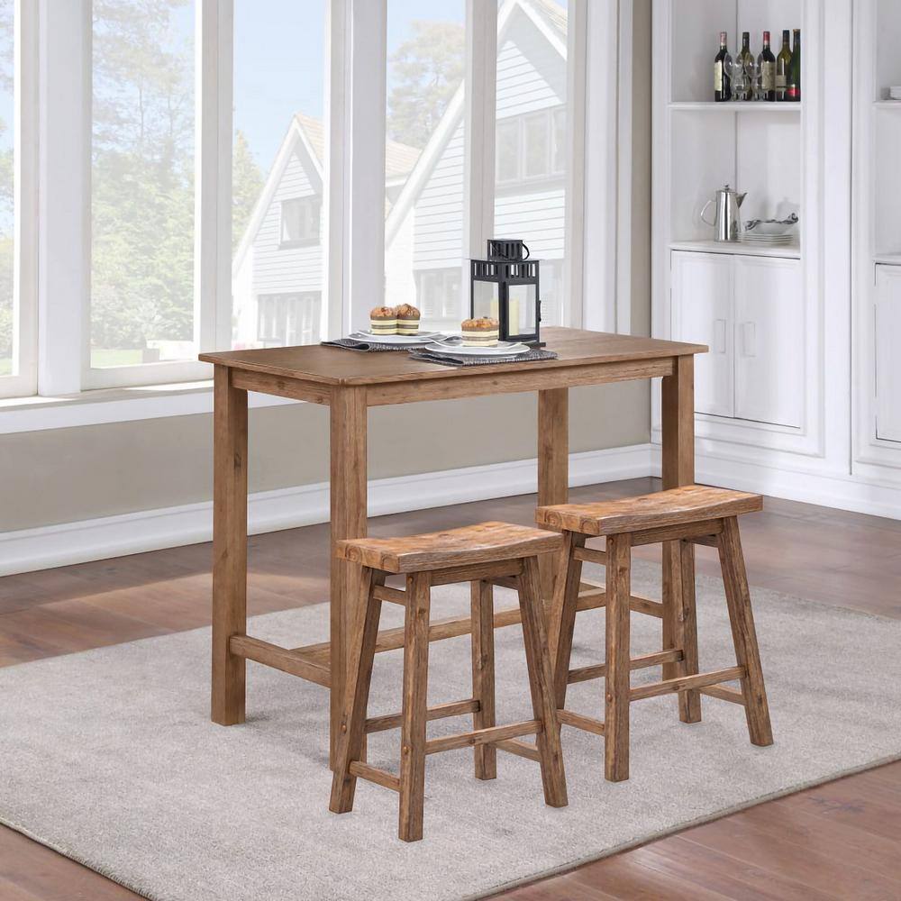 Boraam Sonoma 24 in. Barnwood Wire-Brush Backless Saddle Stool 75024