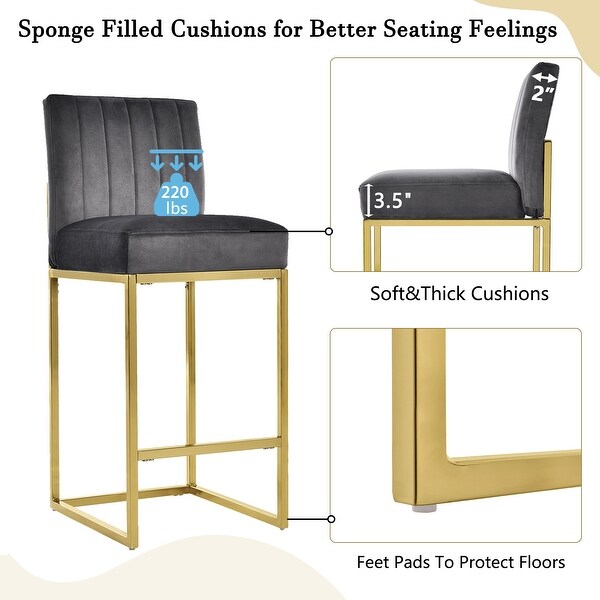 Counter Stools with Velvet Upholstered Seat and Backrest