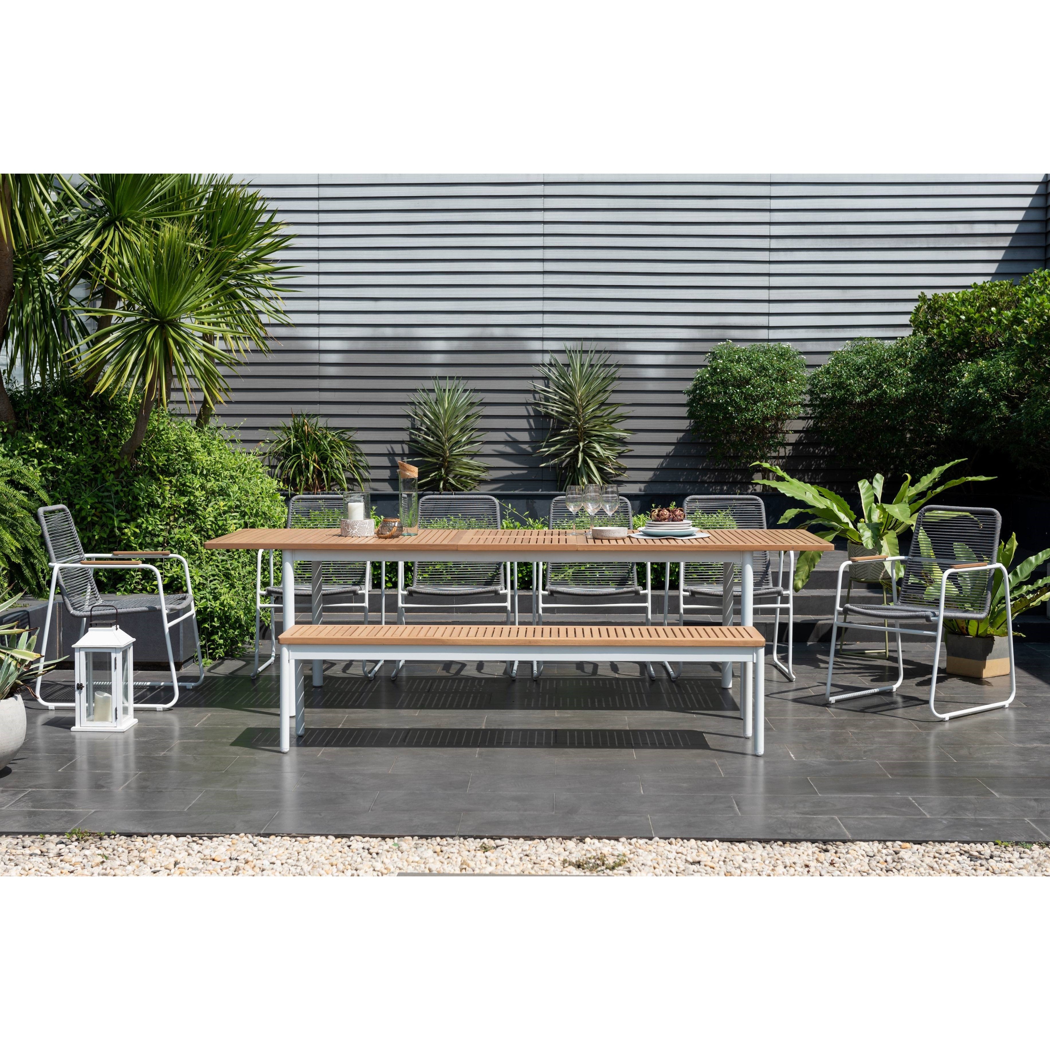 Edgartown 8pc Euro-Design Outdoor Dining Set - Extension 85-105 with Slatted Wood