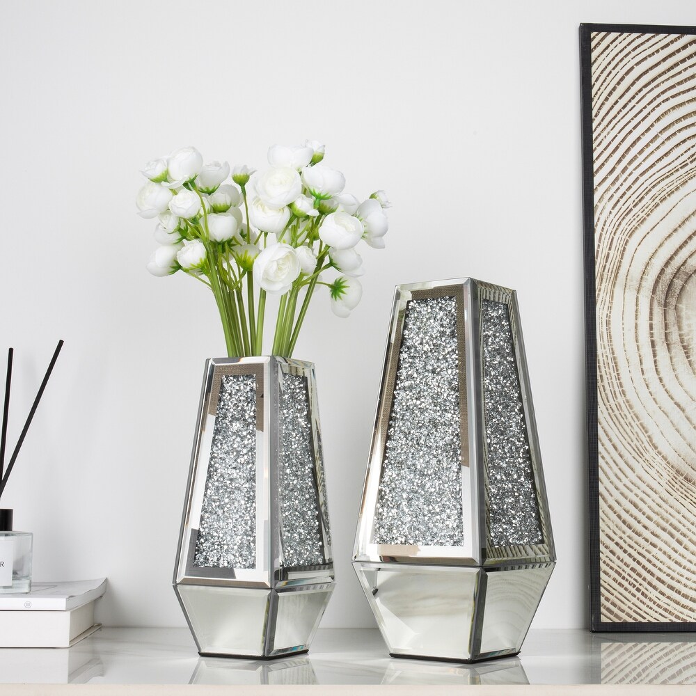 Crushed Diamond Mirrored Vases Set of 2