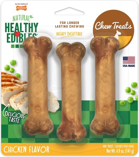 Nylabone Healthy Edibles All-Natural Long Lasting Chicken Flavor Dog Chew Treats， Small， 3 count