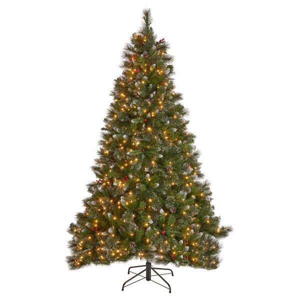 9ft Spruce PreLit or Unlit Artificial Christmas Tree with Glitter Branches，Red Berries and Pinecones by Christopher Knight Home