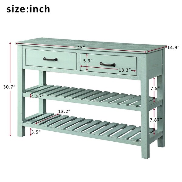 Retro Console Table Sideboard Cabinet for Entryway with 2 Drawers and 2 Slatted Bottom Shelves， Antique White