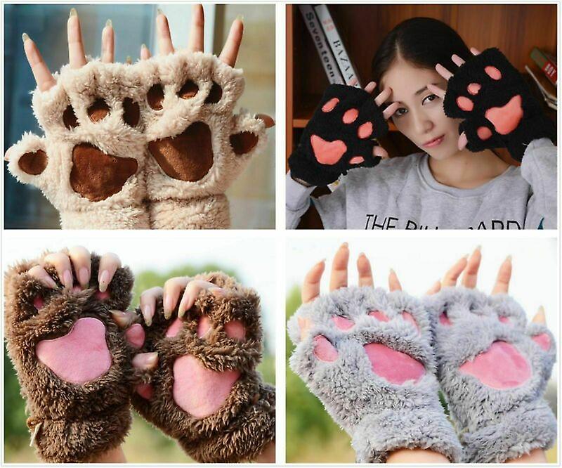 Lovely Fluffy Bear Cat Plush Gloves