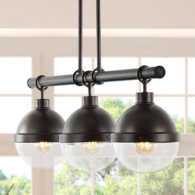 3 light Caleb Industrial Farmhouse Iron glass Linear Led Pendant Oil Rubbed Bronze clear Jonathan Y