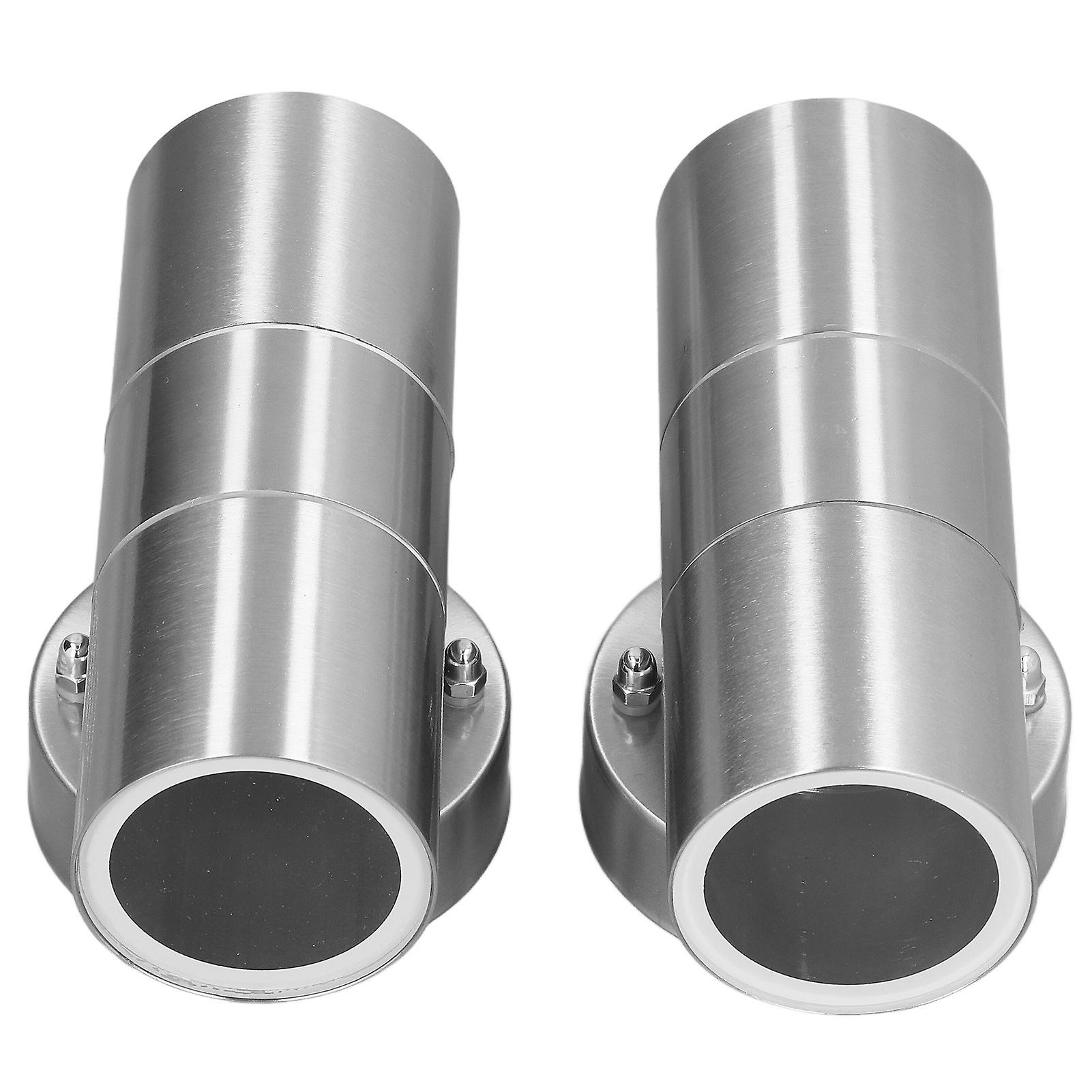 2Pcs GU10 Stainless Steel Outdoor Wall Sconce Waterproof LED Cylinder Up Down Wall Light for Yard Villas Living Rooms 220‑240VStainless Steel Color