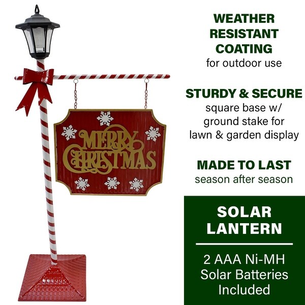 Fraser Hill Farm 4Ft. Lamp Post with Merry Christmas Sign and Solar Lantern，Prelit Outdoor (or Indoor) Christmas Decoration