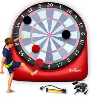 SWOOC Giant Kick Darts (Over 6 ft. Tall) with Over 15 Games Included - Giant Inflatable Outdoor Dartboard with Soccer Balls K-DARTS