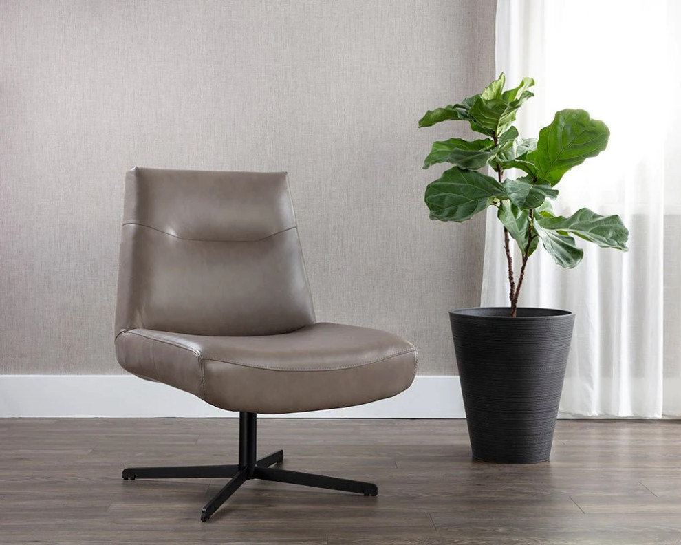 Hiero Swivel Lounge Chair  Alpine Gray Leather   Contemporary   Indoor Chaise Lounge Chairs   by Virgil Stanis Design  Houzz