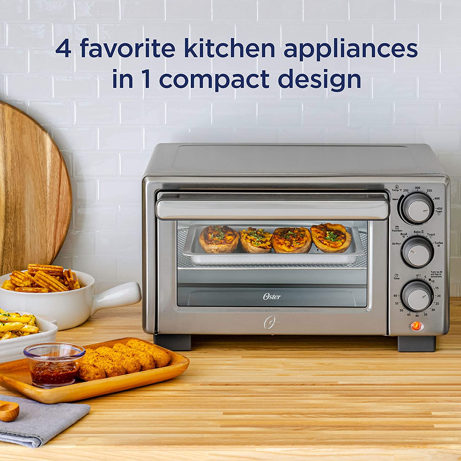 Oster Compact Countertop Oven With Air Fryer， Stainless Steel