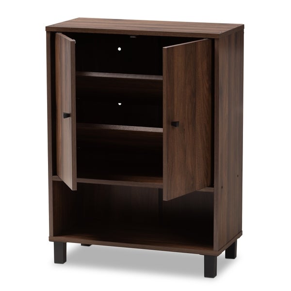 Modern and Contemporary Walnut Brown 2-Door Shoe Storage Cabinet - - 27147069