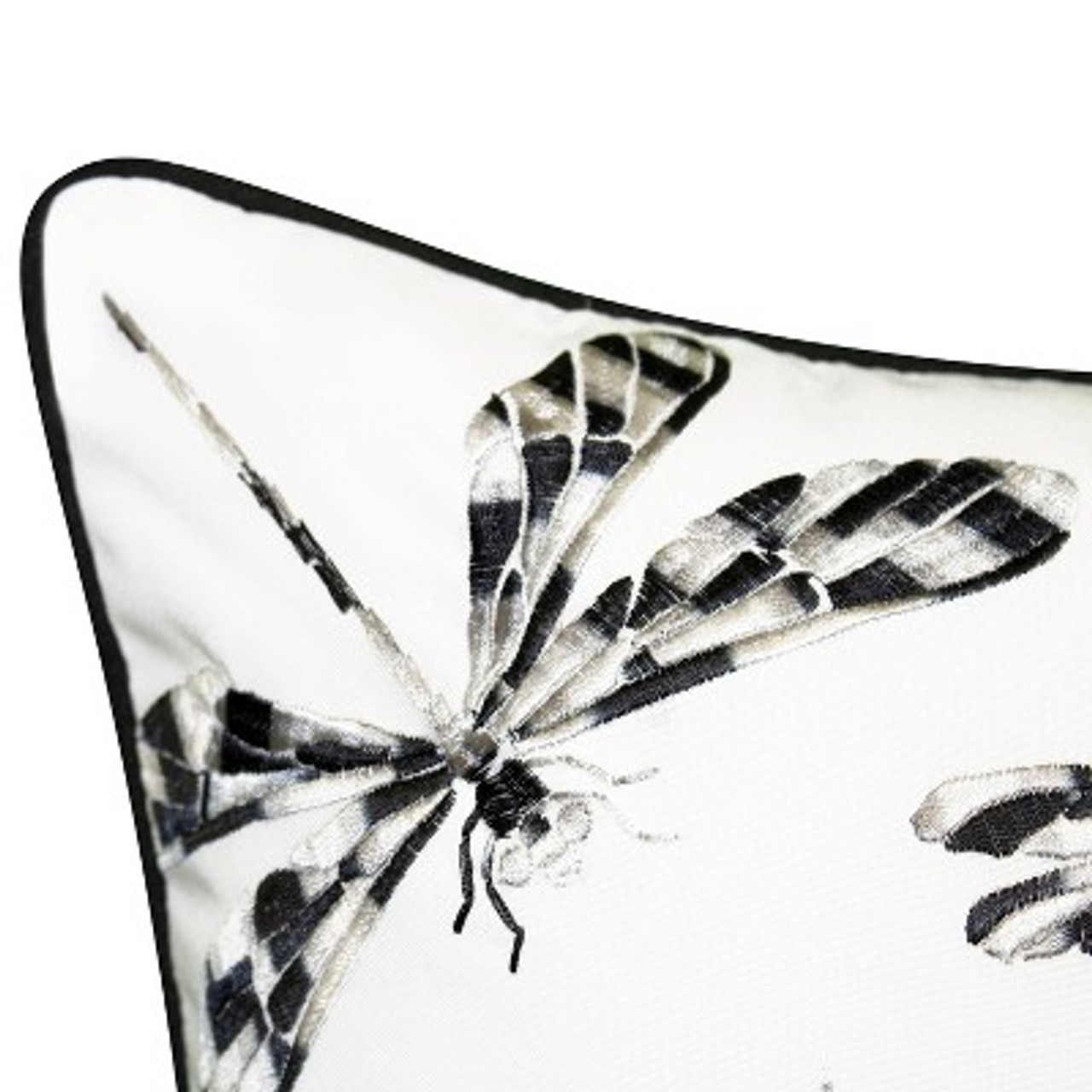 Embroidered Dragonflies Rectangular Indoor/Outdoor Throw Pillow Black/White - Edie@Home